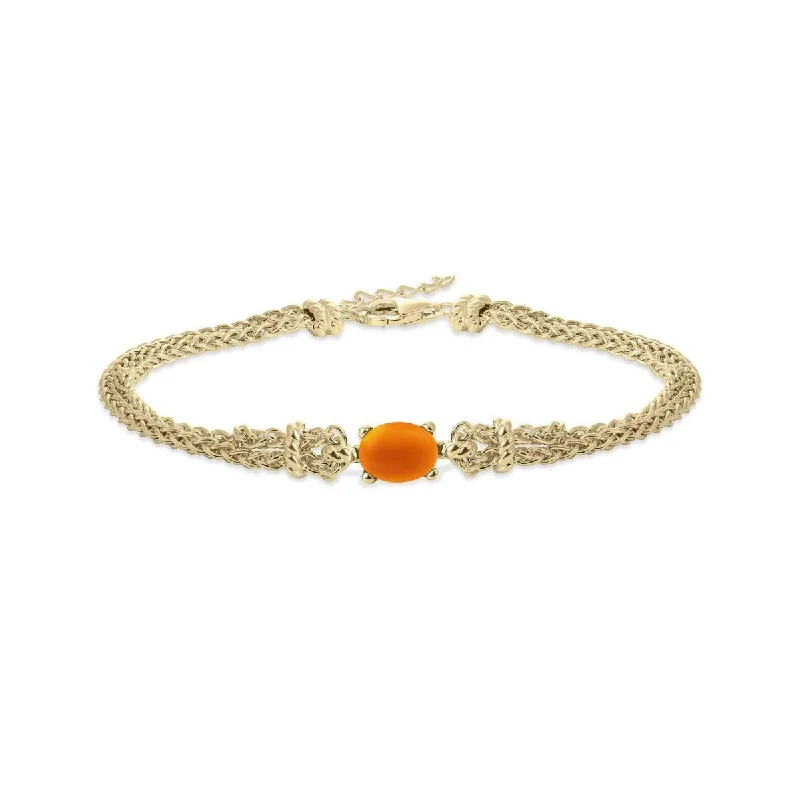 Women's Custom Bracelet for Wedding-Gold Rope Chain and Orange Fox Stone Bracelet