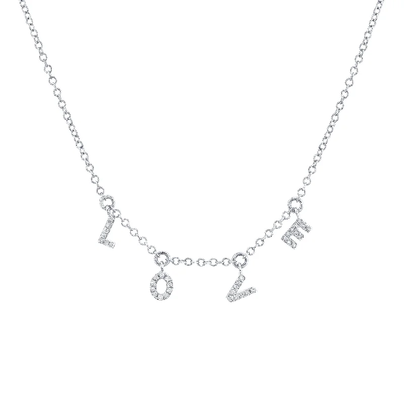 Opal Chain Necklace-MINI ME DIAMOND PAVE "LOVE" DANGLE DROP NECKLACE