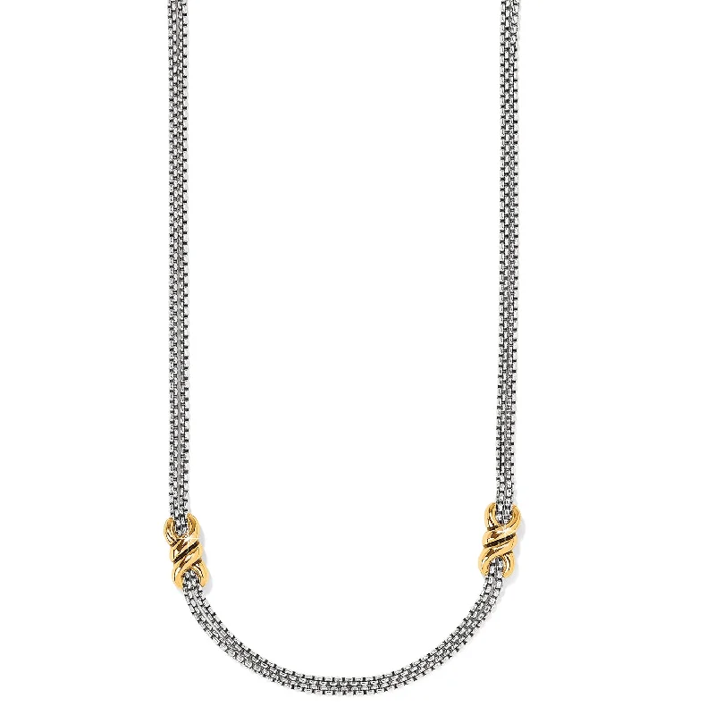 Classic Pearl Pendant Necklace-Interlok Twist Two Tone Double Chain Necklace