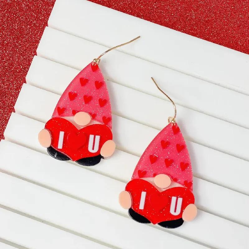 Classic Round Earrings-I Heart You Gnome Earrings