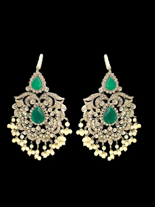 Retro Hoop Earrings-DER302  Raaga pakistani zircon earrings in green ( READY TO SHIP )