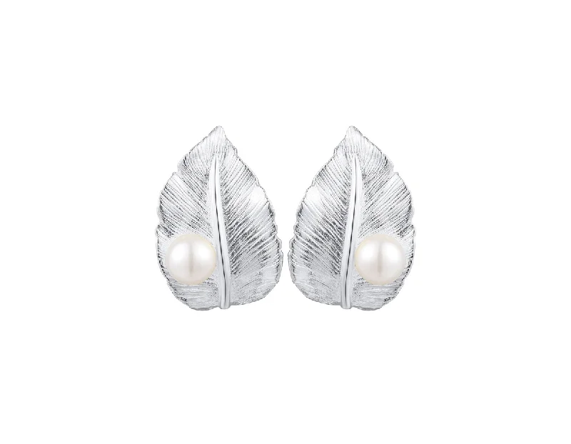 Classic Diamond Earrings-Pearl Leaf Stud Earrings