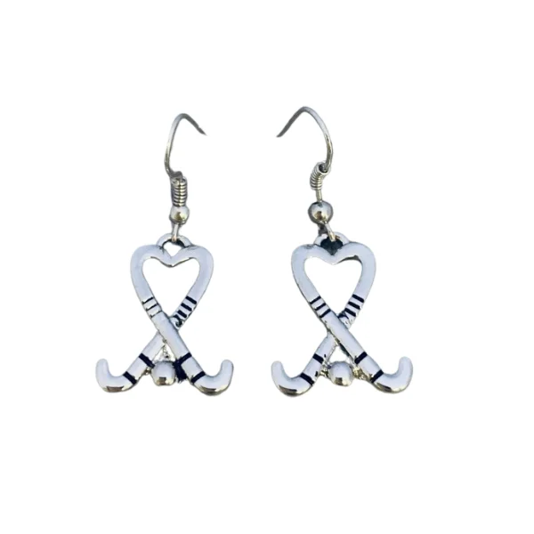 Diamond Hoop Earrings-Field Hockey Heart Stick Dangle Earrings