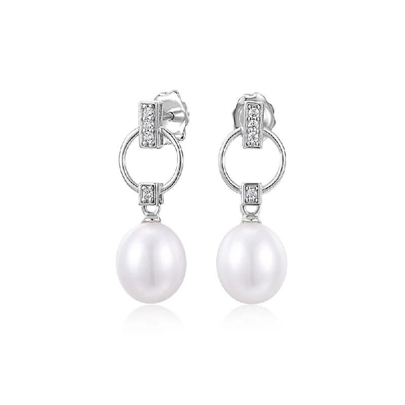 Chic Hoops for Women-Cultured freshwater pearl drop earrings in sterling silver