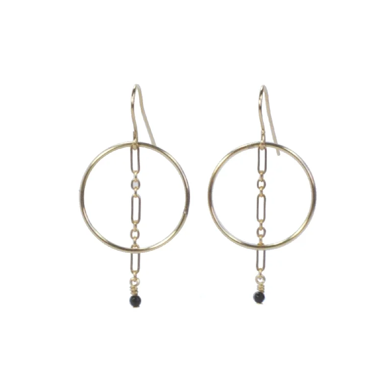 Colorful Pearl Earrings-Pyrite Chain Drop Circle Earrings