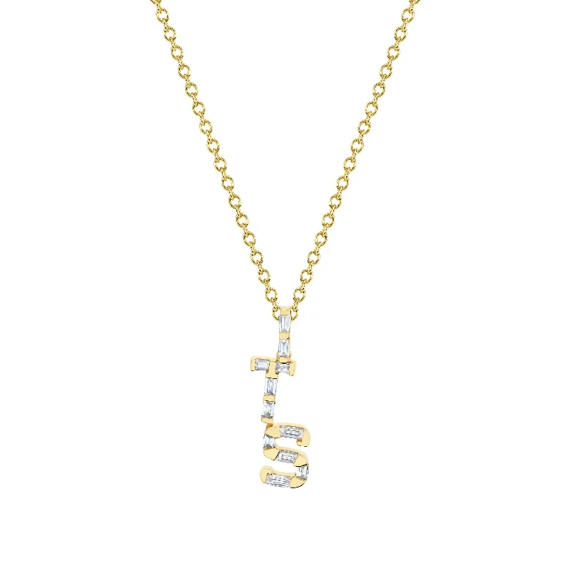 Silver Chain with Gemstone-DIAMOND BAGUETTE PERSONALIZED INITIALS PENDANT NECKLACE