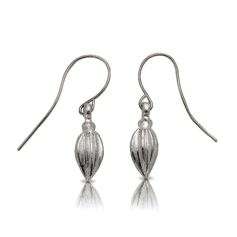 Bright Silver Earrings-Cocoa Pods .925 Sterling Silver Earrings