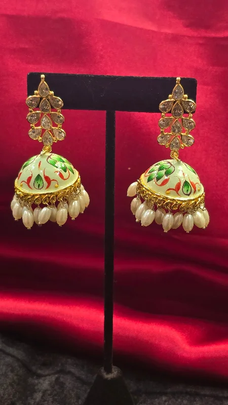 Chic Gemstone Earrings-Leaf Style Gold Color Jhumkas