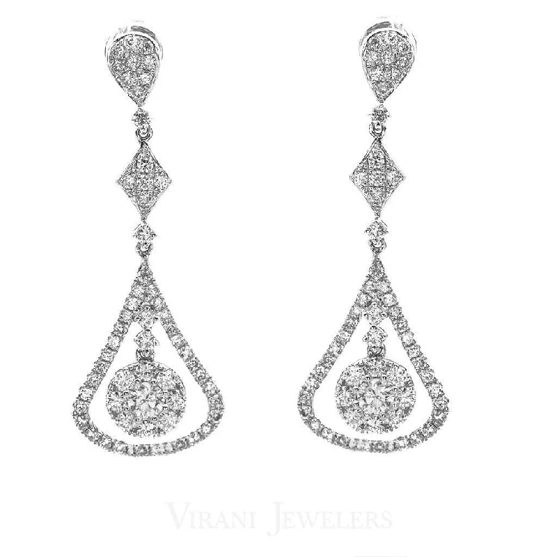 Funky Dangle Earrings-1.38CT Diamond Double Frame Drop Earrings Set In 14K White Gold W/ Geometric Design