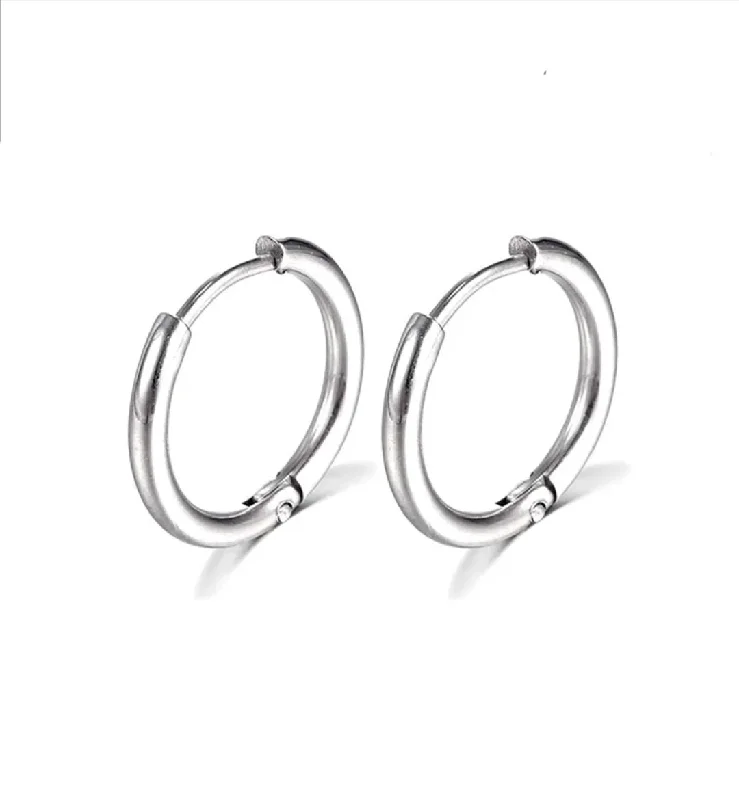 Custom Silver Earrings-Stainless Steel 15mm Hoop Earrings