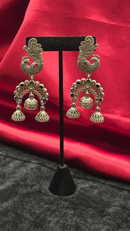 Rose Gold Earrings with Diamonds-Peacock Shaped Antique Multicolor Earrings