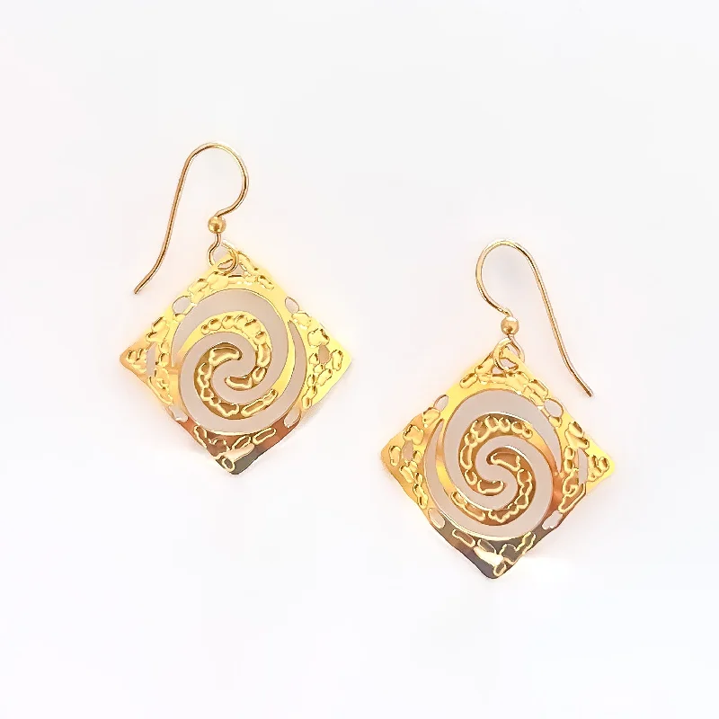 Fancy Gold Earrings-Moana Square Earrings