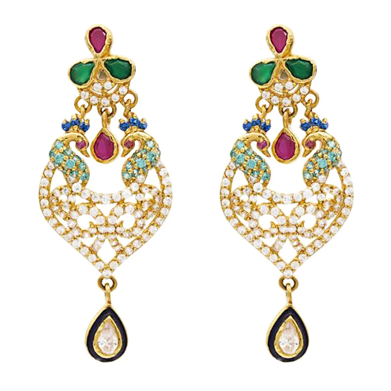 Chunky Silver Earrings-22K Gold Ruby Emerald CZ Earrings