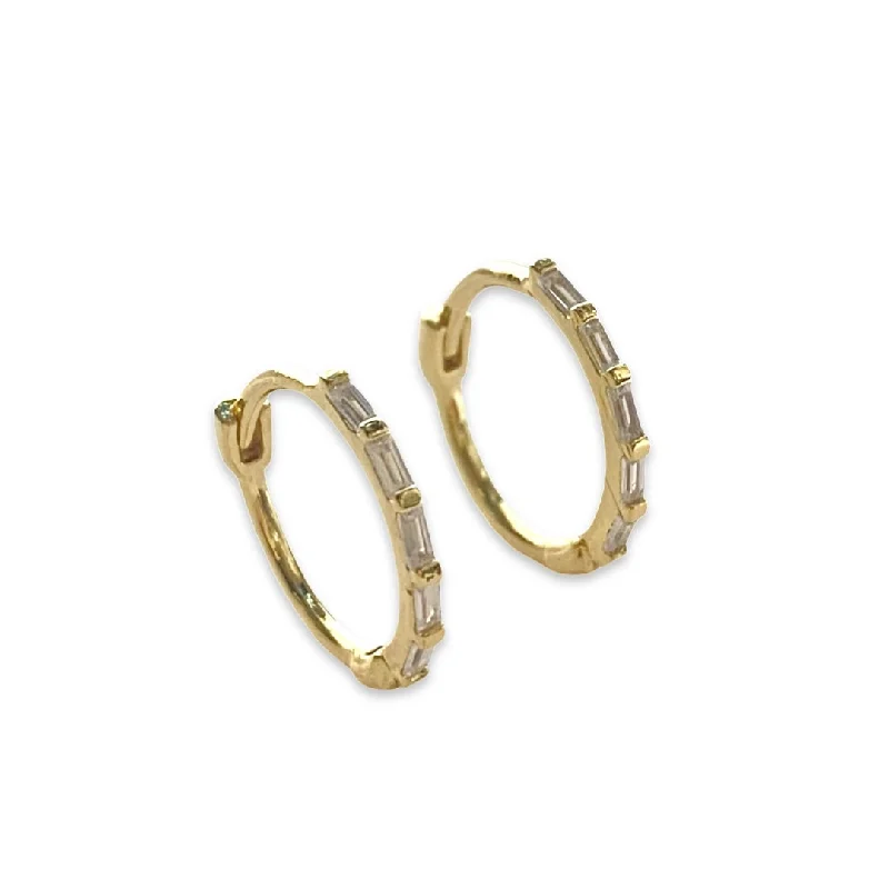 Custom Hoop Earrings-Noellery Birthstone Baguette Huggies