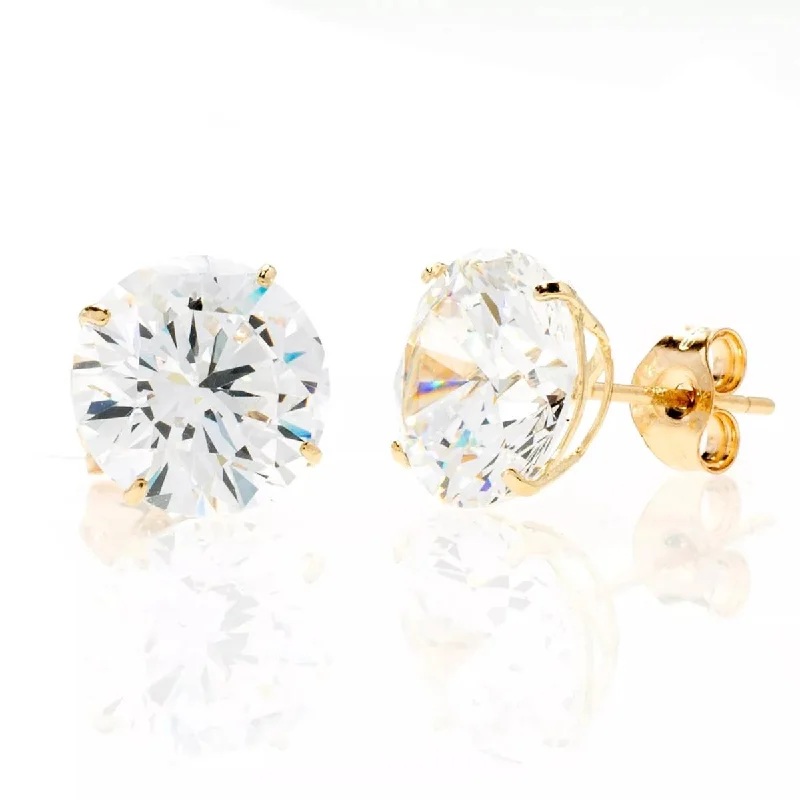 Bright Colorful Earrings-14k Yellow Gold Round Clear CZ Stud Earrings