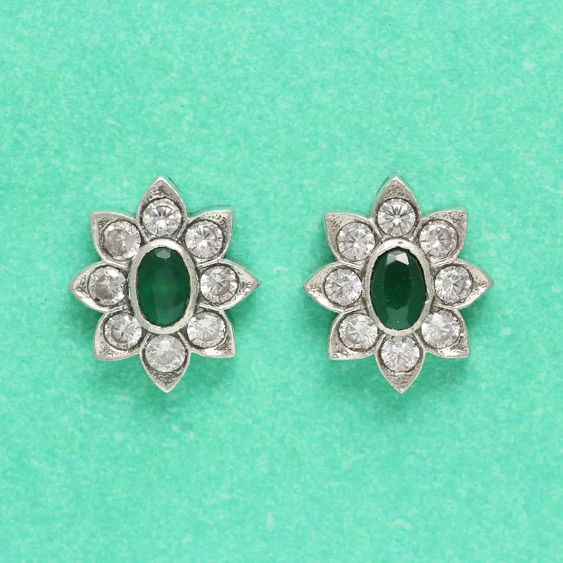 Chic Gemstone Earrings-Silver Green Earring