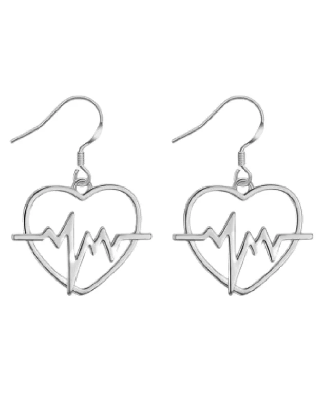 Elegant Wedding Earrings-Sterling Silver Heart Beat EKG Earrings