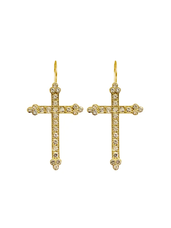 Elegant Pearl Drop Earrings-Gold Victorian Cross Earrings