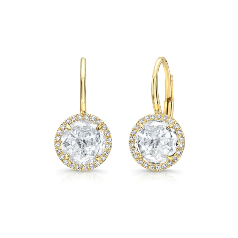 Crystal Cluster Earrings-White Topaz Round Drop Earrings