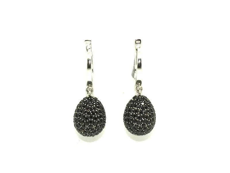 Large Pearl Earrings-Black Spinel Studded Drop Earrings