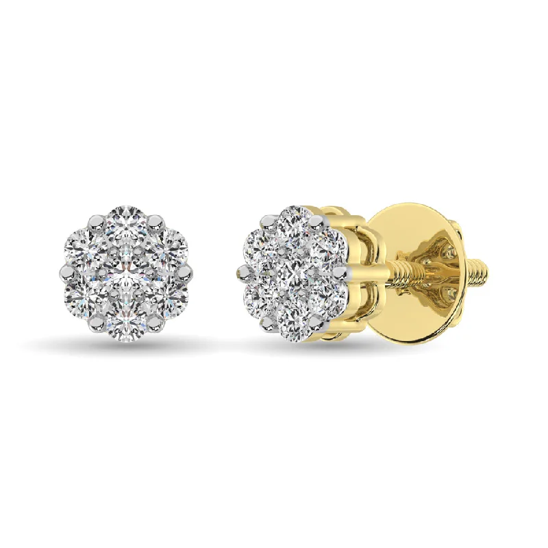 Black Crystal Earrings-Diamond 1/2 Ct. Tw. Cluster Earrings in 14K Yellow Gold