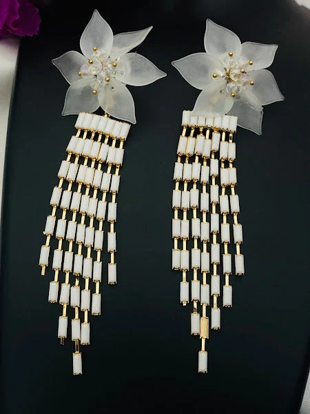 Wedding Earrings for Bride-Latest Trendy Stylish Long Party Wear Earrings With Floral Design