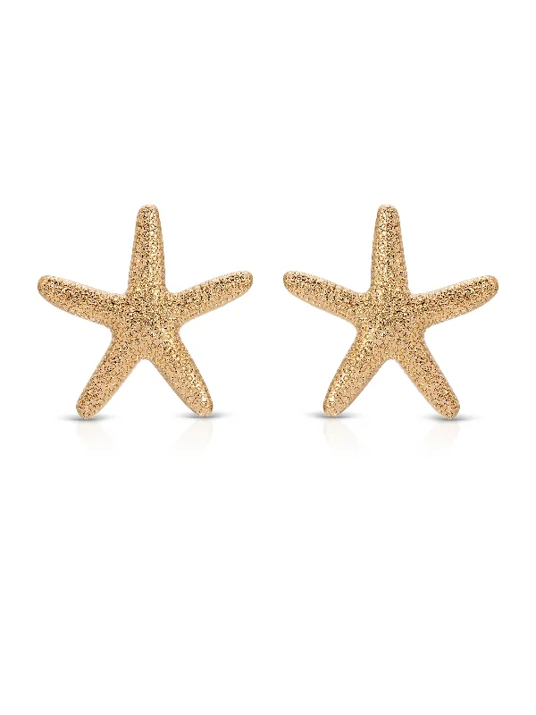 Rose Gold Drop Earrings-Statement Starfish Stud Earrings