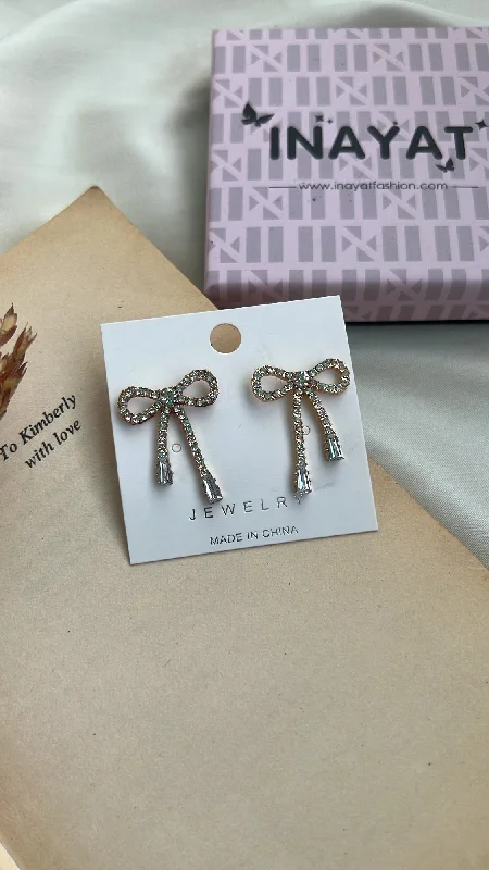 Large Hoop Drop Earrings-Dazzling bow earrings