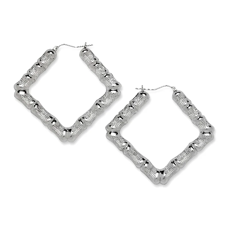 Light Blue Earrings-Better jewelry .925 Sterling Silver Square Bamboo Earrings Hoops, Rhombus Hoops