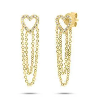 Silver Chandelier Earrings-0.09ct 14k Yellow Gold Diamond Heart Earring