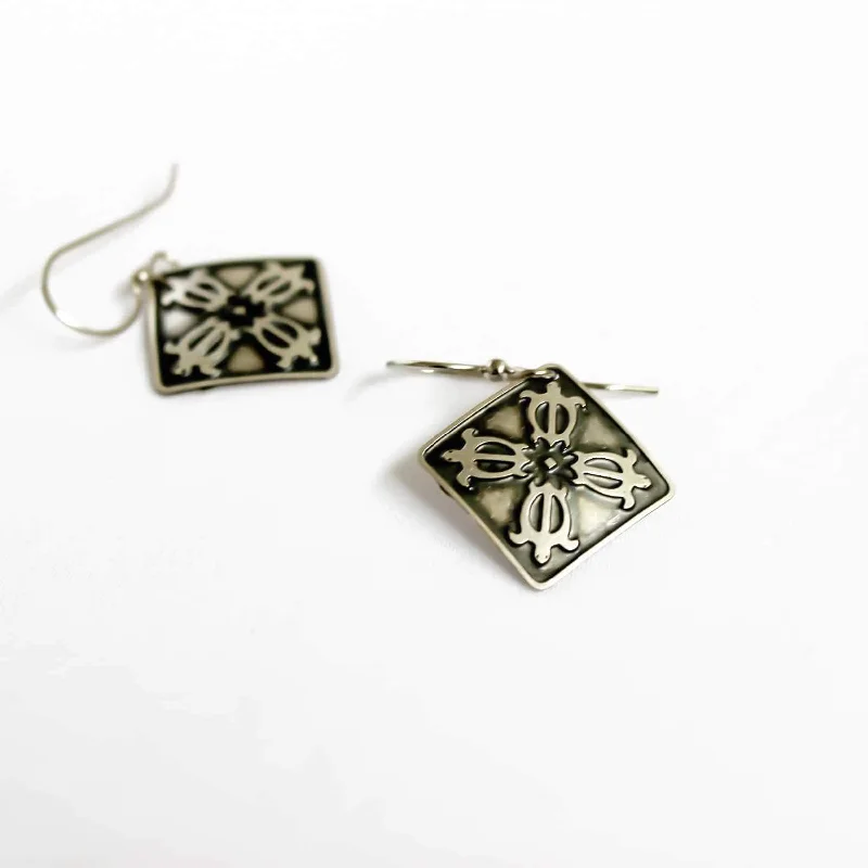 Gold Dangle Earrings-Honu Quilt