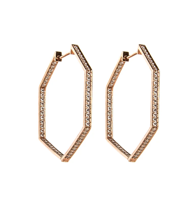 Rainbow Hoop Earrings-Hexagon Rose Gold Hoop Earrings