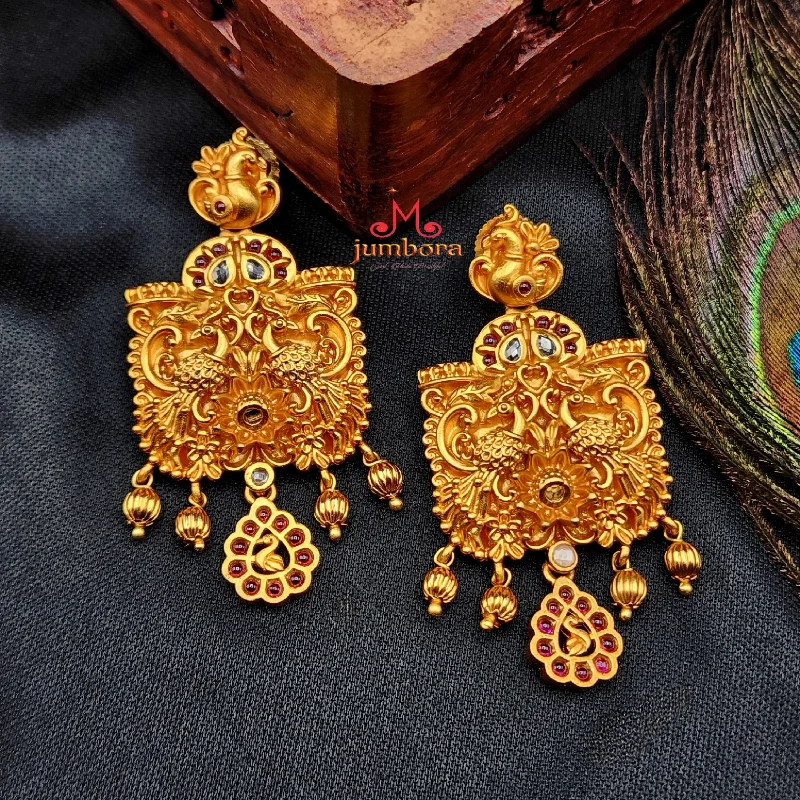 Pretty Gold Earrings-Peacock Matte Finish Gold Kemp Earrings