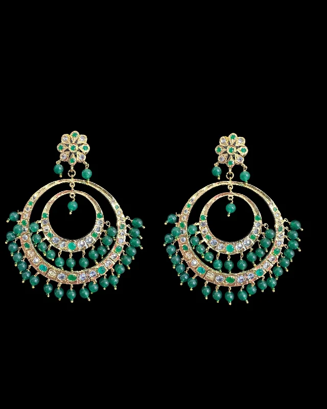 Everyday Hoop Earrings-DER771 USHA overzied chandbali earrings - Green   (READY TO SHIP )