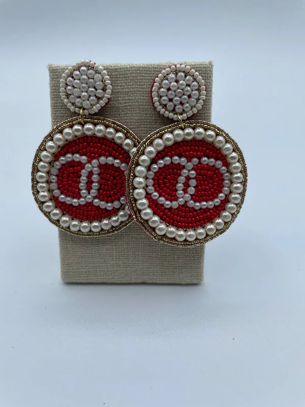 Silver Earrings for Weddings-Red Bead and Pearl Earrings