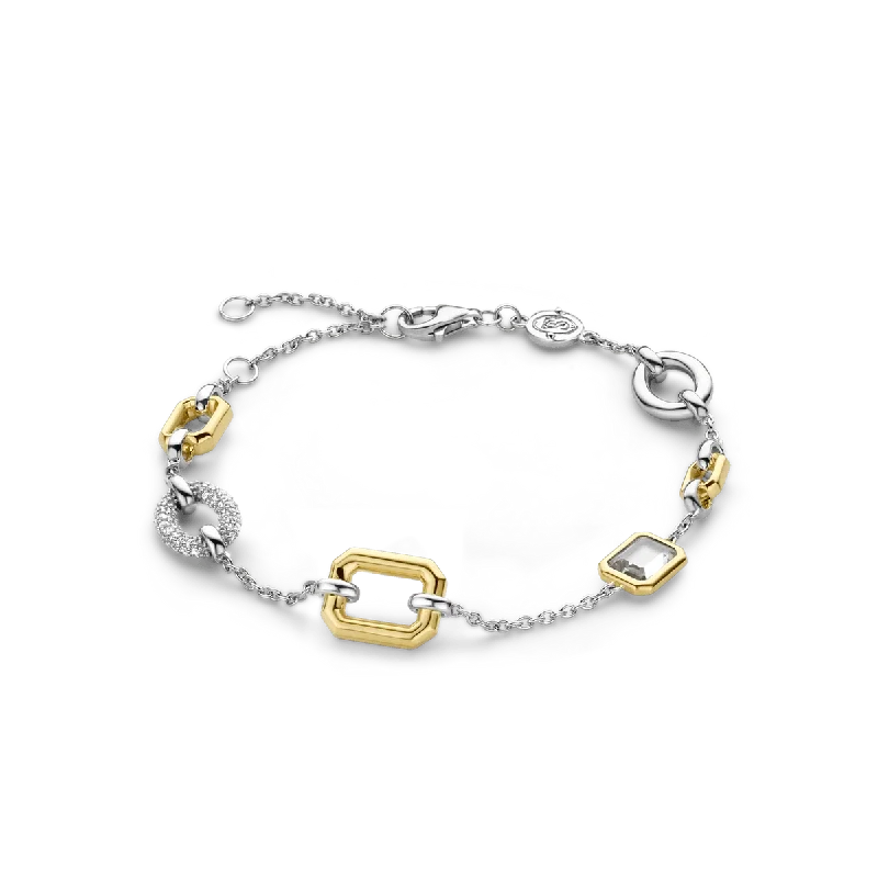 Leather Wrap Charm Bracelet-Ti Sento 18ct Gold Vermeil Silver Shapes Bracelet