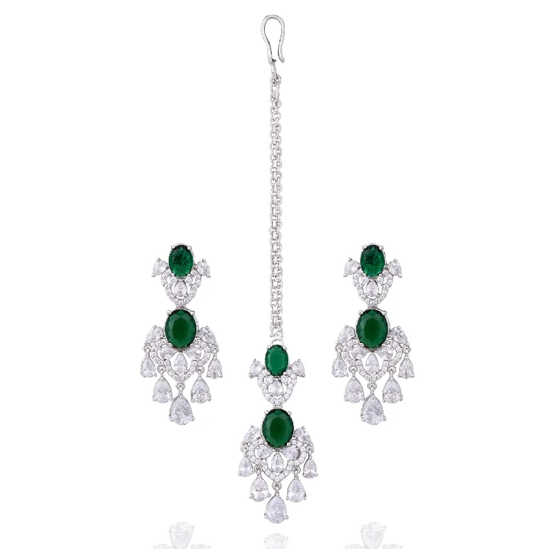 Large Crystal Drop Earrings-Reeta Earrings & Teekah Set - Emerald