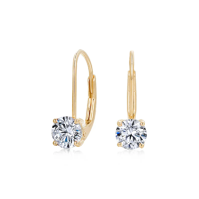 Eco-Friendly Earrings-Round Brilliant drop earrings with 1 carat* of diamond simulants in 10 carat yellow gold