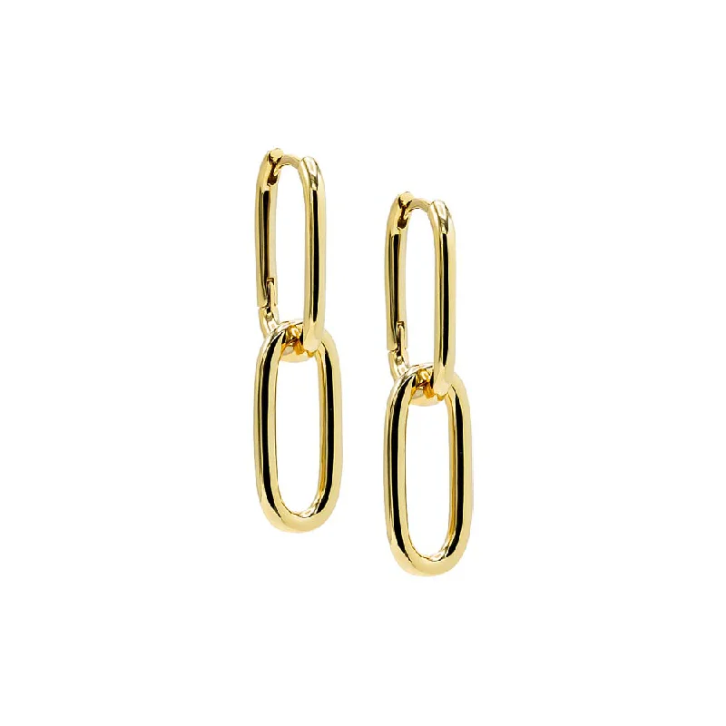 Black Diamond Earrings-Gold Solid Double U-Shape Drop Link Huggie Earring