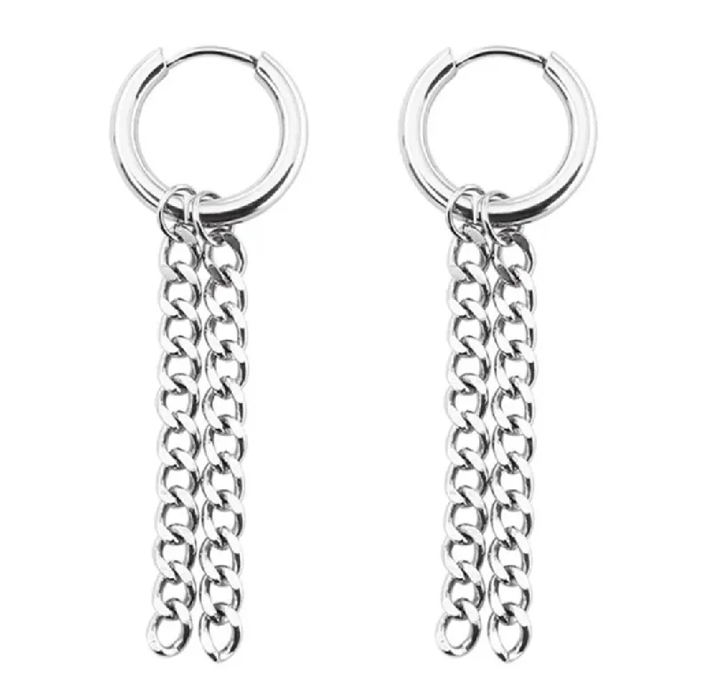 Large Crystal Drop Earrings-Stainless Steel Chain Dangled Hoop Earrings