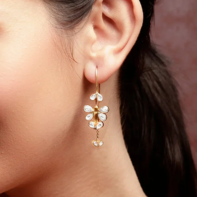 Gold Dangle Earrings-Silver Butterfly Sui Dhaga Earrings