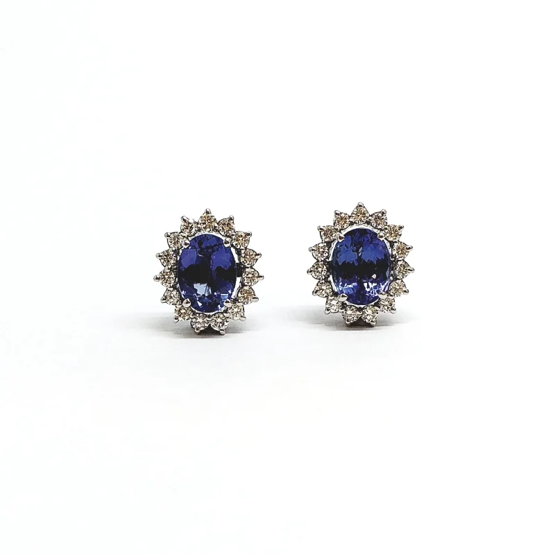 Cute Dangle Earrings-Tanzanite and  Diamond Stud Earrings