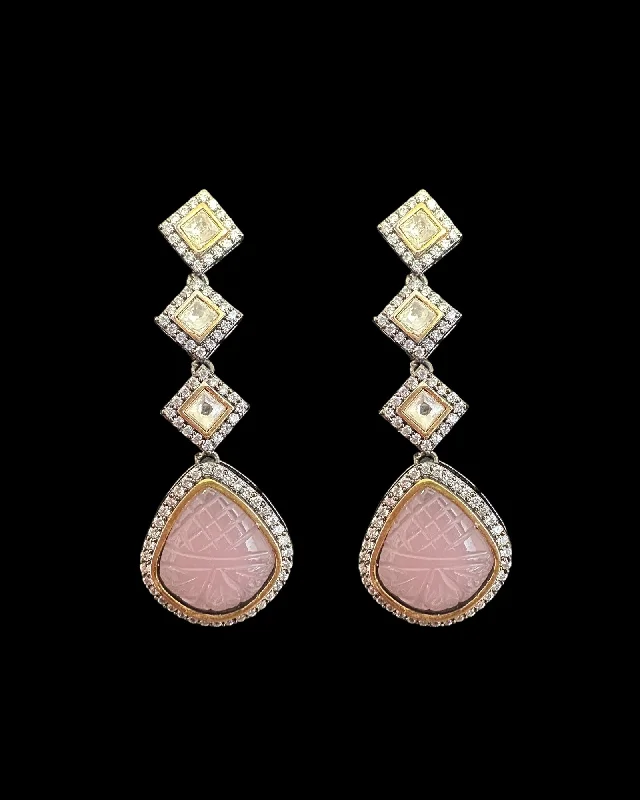 Gold Knot Earrings-DER765 Victorian style earrings - Pink ( READY TO SHIP )