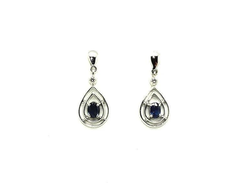 Rose Gold Drop Earrings-Blue Sapphire And Diamond Double Wire Dangling Earring Ad No.0892