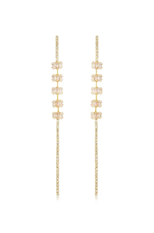 Pink Gold Earrings-On the Line Crystal Linear Earrings