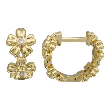 Chic Drop Earrings-Gold Flower Diamond Center Huggies