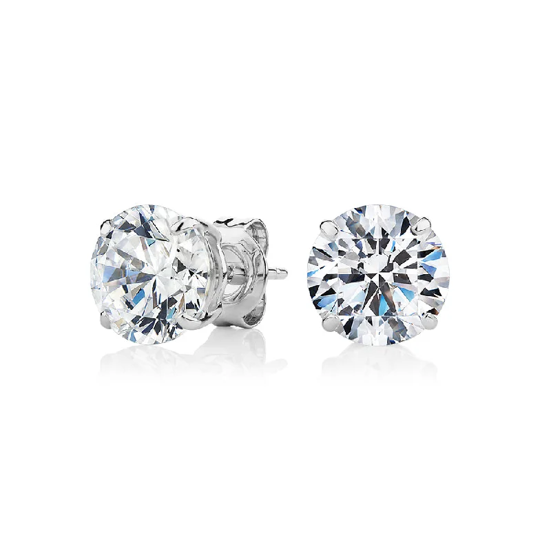 Crystal Stud Earrings-Round Brilliant stud earrings with 4 carats* of diamond simulants in 10 carat white gold