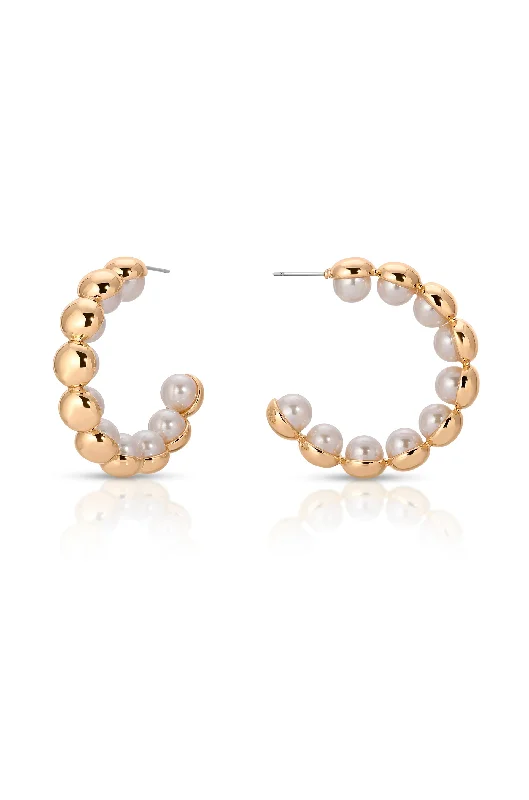 Chandelier Earrings for Weddings-Pearl Inlay and Gold Hoop Earrings