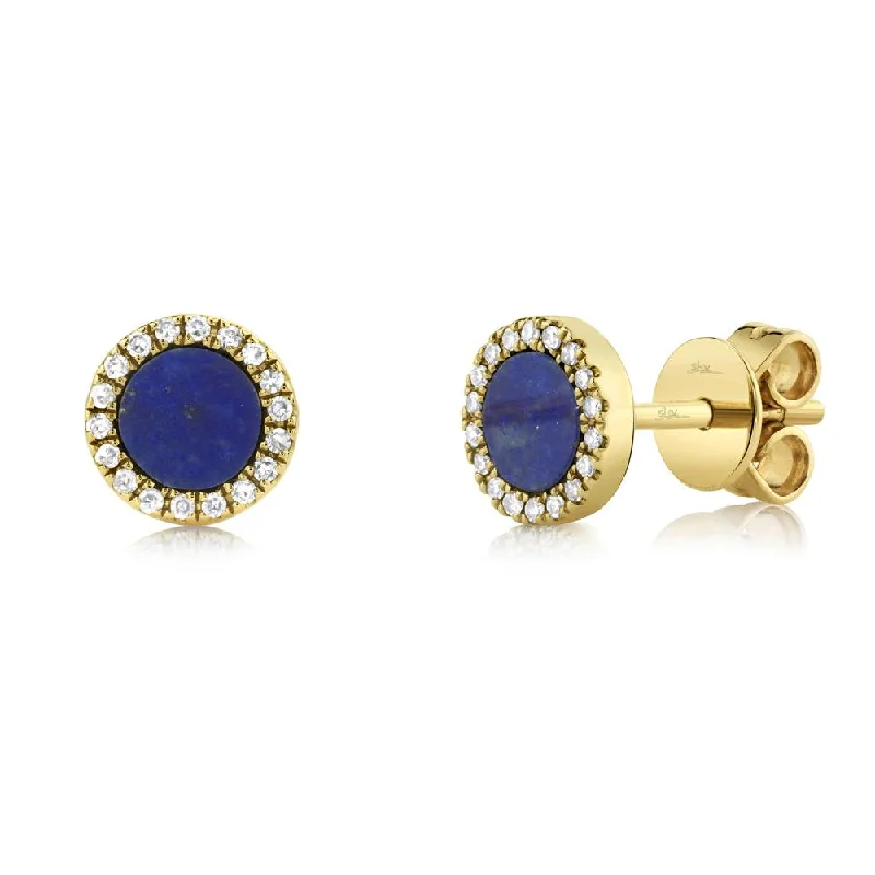 Stylish Dangling Earrings-14K Yellow Gold Lapis and Diamond Stud Earrings