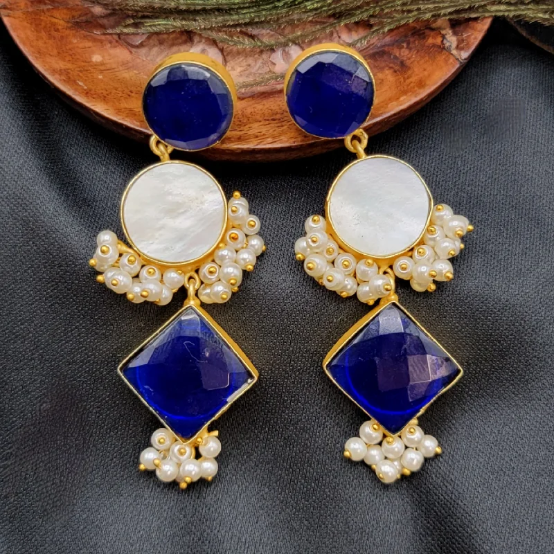 Vintage Drop Earrings-Amrapali Inspired Blue & Mother of Pearl Earrings